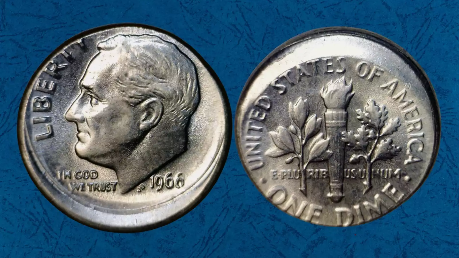 1966 Roosevelt dime off-center strike error with design shifted from center leaving blank planchet area visible
